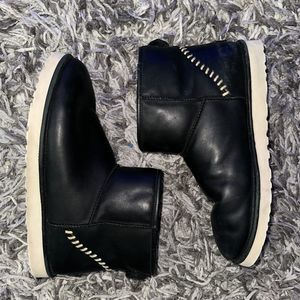 Men's Ugg Classic Black Mini White Stitch Deco Leather Boots US15, UK14